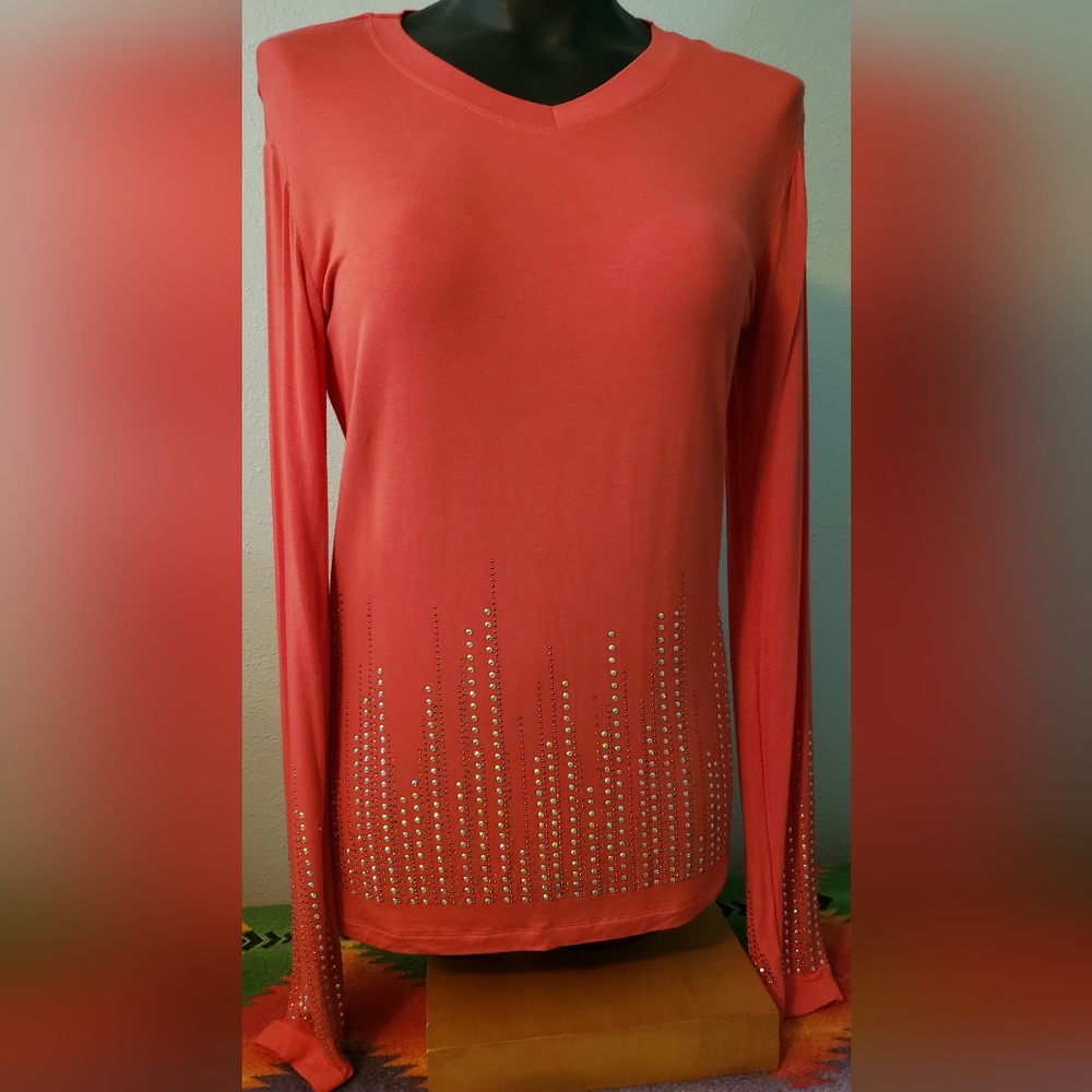 Cowgirl Legend, Long Sleeve Top, Coral, Medium